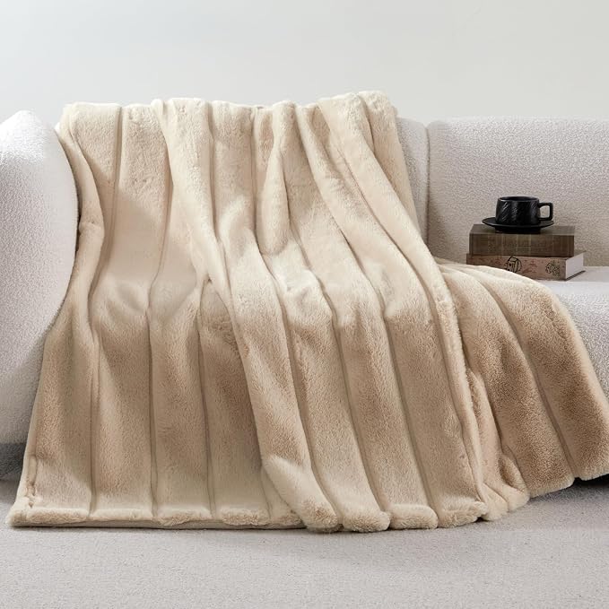 Cozy Bliss Deluxe Sheared Rabbit Faux Fur Throw Blanket, Soft Fuzzy High-Low by CozyBliss