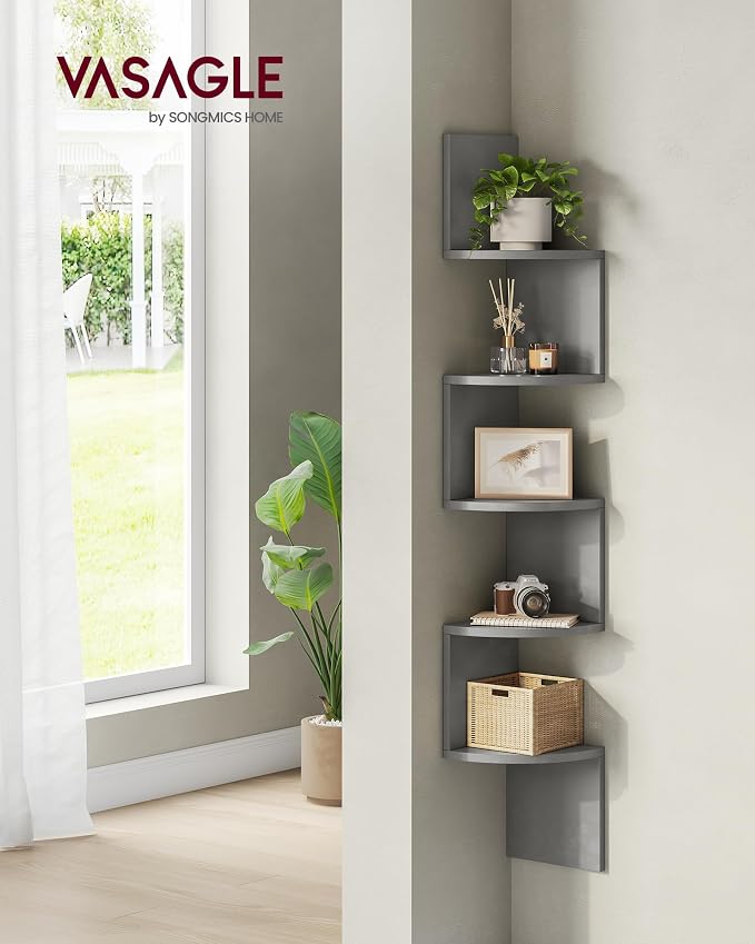 VASAGLE Corner Shelf Wall Mount, 5-Tier Floating Corner Bookshelf, Plant Shelf - Image 2