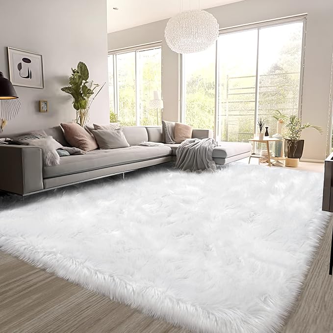 SERISSA White Faux Fur Rug 8x10 Feet, Fluffy Shaggy Area Rug Large Faux by SERISSAHomeDecorCollection