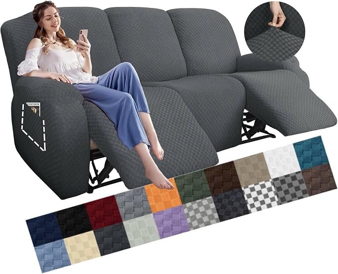 YEMYHOM 8 Pieces Stretch Recliner Sofa Cover Latest Jacquard Reclining Couch by YEMYHOM
