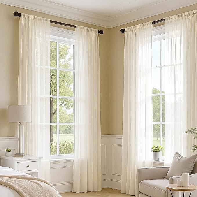 MIULEE Butter Cream Sheer Curtains 102 Inches Long, 4 Panels Set, Light - Image 2
