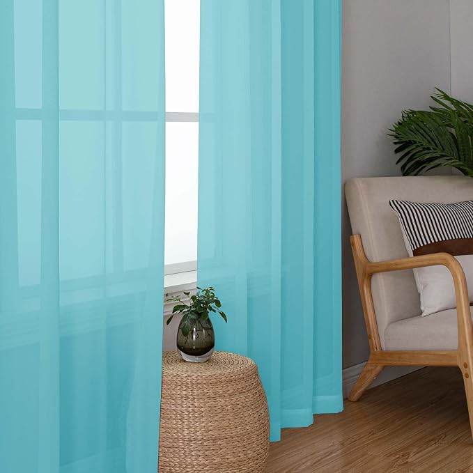 OWENIE Aqua Sheer Curtains for Bedroom Living Room 72 Inches Long 2 Panels Set - Image 3