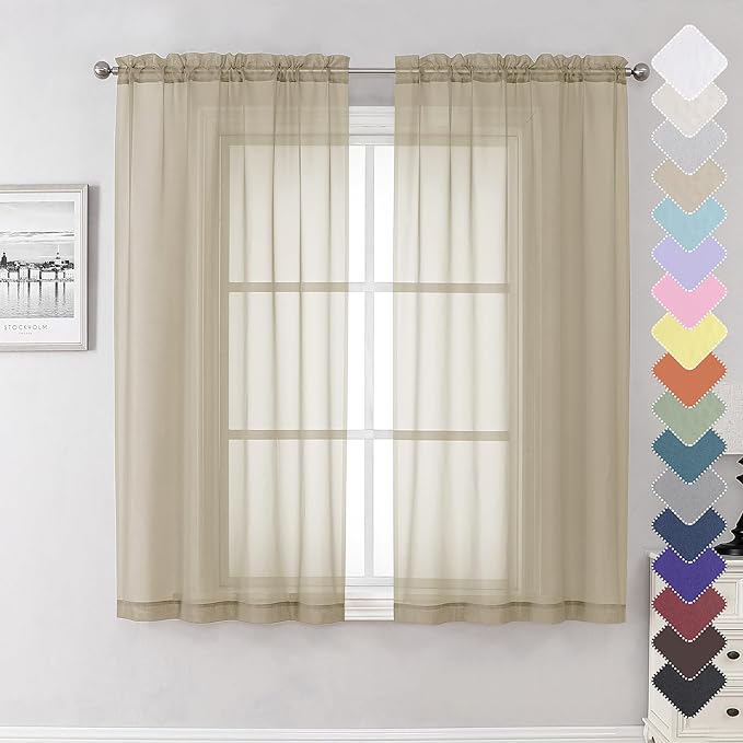 Lecloud Taupe Sheer Curtains 63 Inch Length 2 Panels, Airy & Breathable Solid by Lecloud