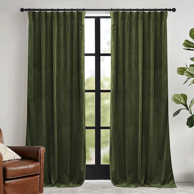 RYB HOME Green Velvet Curtains 102 inches by RYBHOME