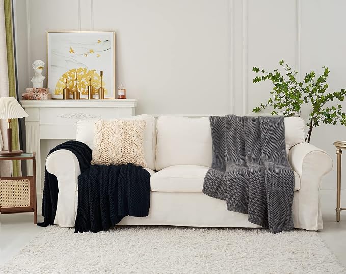 Chunky Cable Knit Throw Blanket Lightweight Grey 100% Organic Cotton Blanket - Image 7