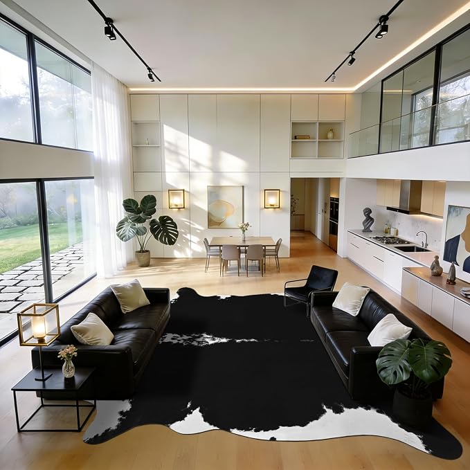 BENRON Premium Cowhide Rug Black, Faux Cow Hide Rugs - Image 3