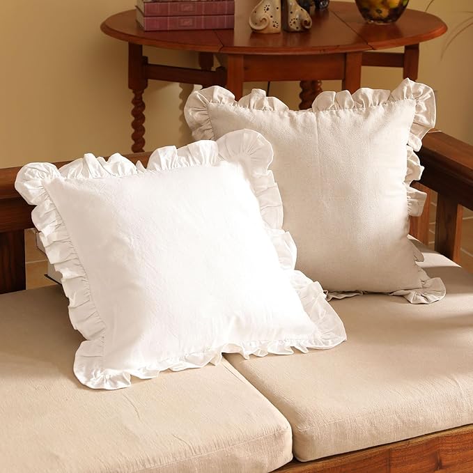 patdrea White Shabby Chic Decorative Throw Pillow Covers 18"x18" Set of 2 - Image 7