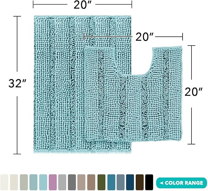 Turquoize Chenille Bathroom Rugs Set Non-Slip Bath Mats - Image 2