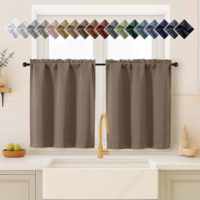 OVZME Brown Blackout Curtains for Small Window Treatment, Light Blocking Short by OVZME