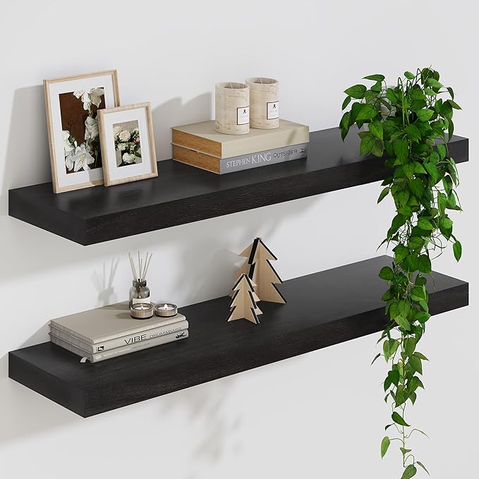 Solid Wood Floating Shelves For Wall, 24”W x 9”D x 1.56”H Large Wall Shelves by Marsmiles