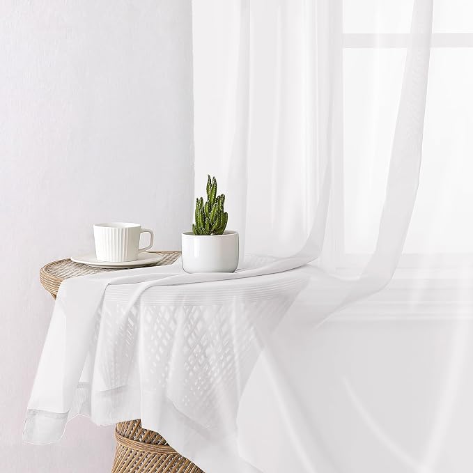 Lecloud White Sheer Curtains 84 Inches Long 2 Panels, Airy Solid Voile Window - Image 3