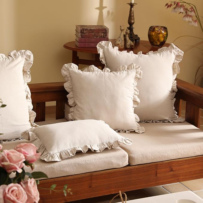 patdrea Linen Shabby Chic Decorative Throw Pillow Covers 12"x20" Set of 2 - Image 5