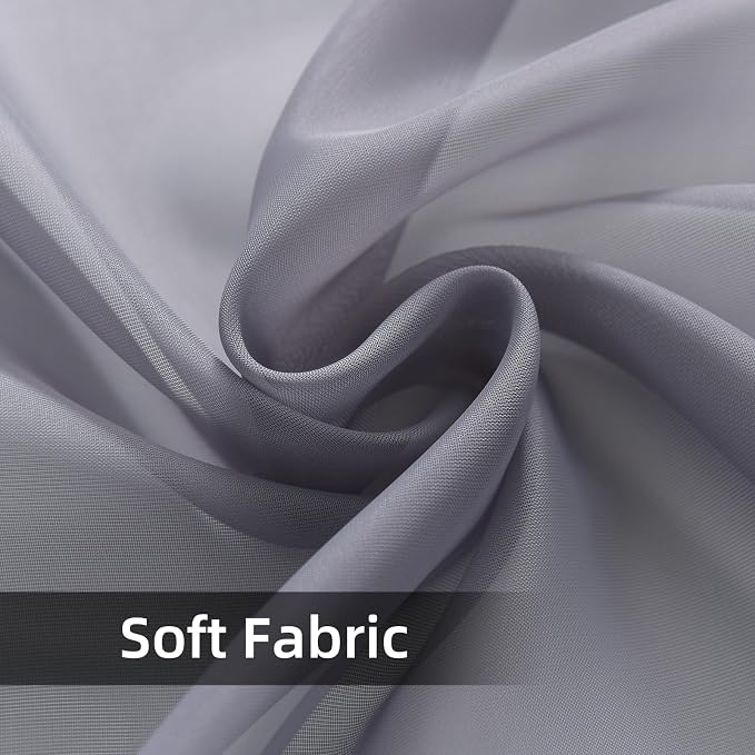youleyar Solid Sheer Rod Pocket Curtain Voile Draperies 2 Panels White Beige - Image 5