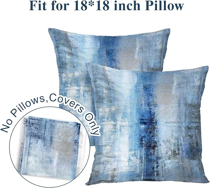 Blue and Grey Abstract Art Artwork Pillow Cover, Gallery Modern Decorative - Image 6
