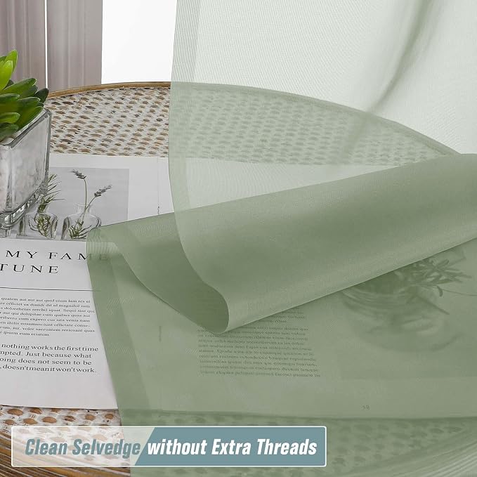 Sage Green Valances for Windows 14 inch Length 2 Panels, Small Voile Sheer - Image 5