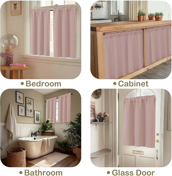 OVZME Blush Pink Curtains for Small Window Treatment, Light Blocking Short - Image 5