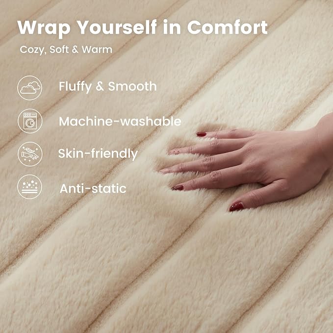 Cozy Bliss Deluxe Sheared Rabbit Faux Fur Throw Blanket, Soft Fuzzy High-Low - Image 5