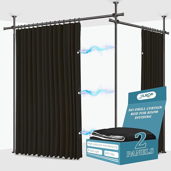 Jilron No-Drill Room Divider Curtains Set: Includes 106" W x 84" L Black by JILRON