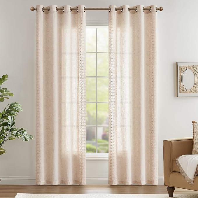 jinchan Boho Curtains for Bedroom Linen Blend Boho Curtains 84 Inches Long 2 - Image 2