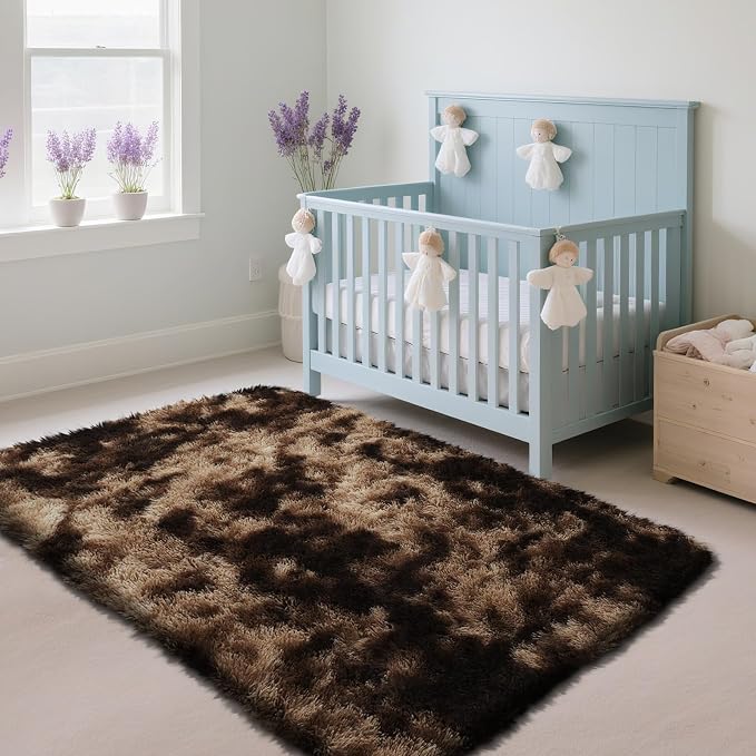 Fluffy Rug Shaggy Area Rug, Mottling Brown 2x4 Area Rugs - Image 2