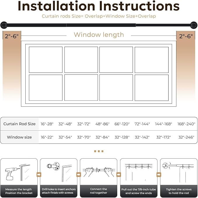 Zeerobee Curtain Rods for Windows 48 to 84, 1 Inch Industrial Wrap Around White - Image 6