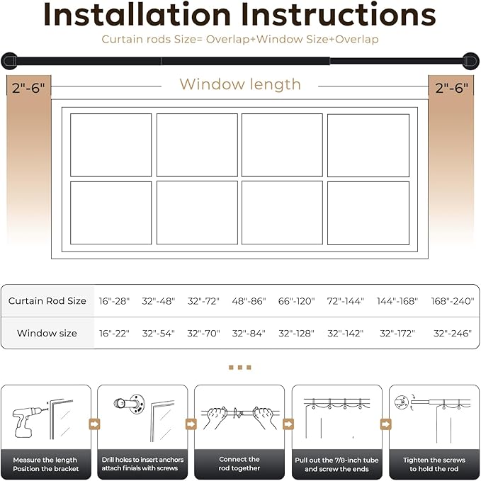Zeerobee Curtain Rods for Windows 66 to 120, 1 Inch Industrial Wrap Around - Image 6