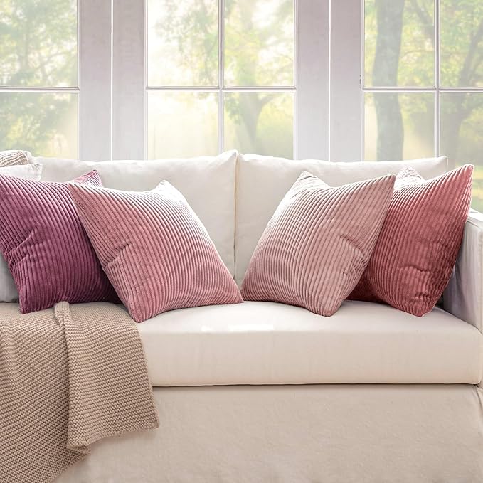 MIULEE Pack of 4 Purple Pink Valentines Corduroy Decorative Throw Pillow Covers - Image 5