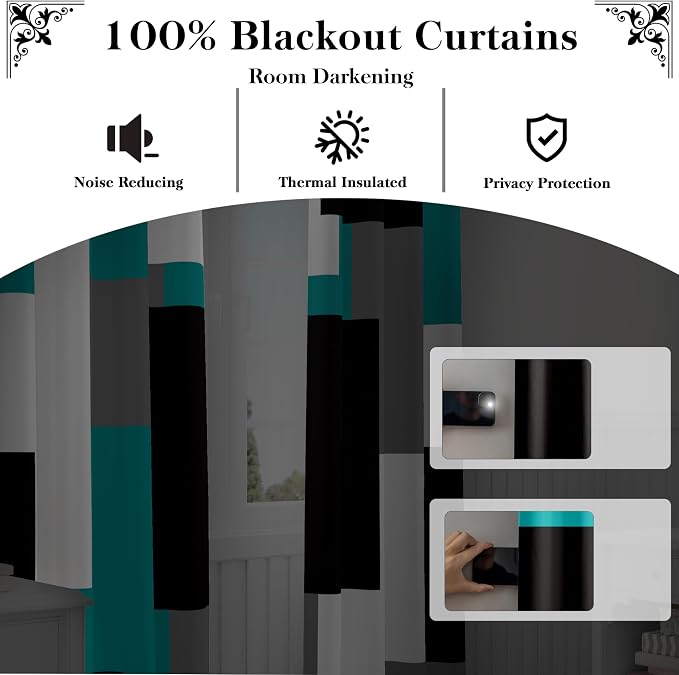 Tyrot Teal/Turquoise 100% Blackout Curtains - Image 3