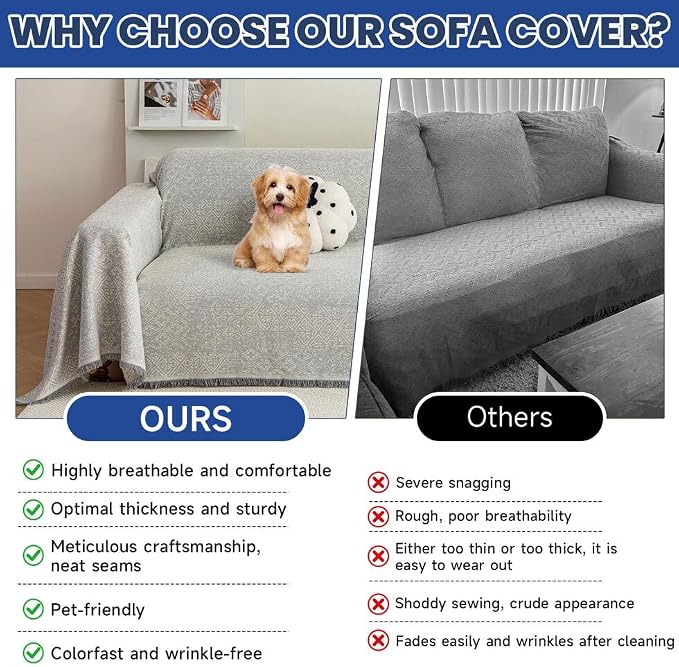 ROOMLIFE Gray Couch Cover Boho Sofa Covers - Image 4