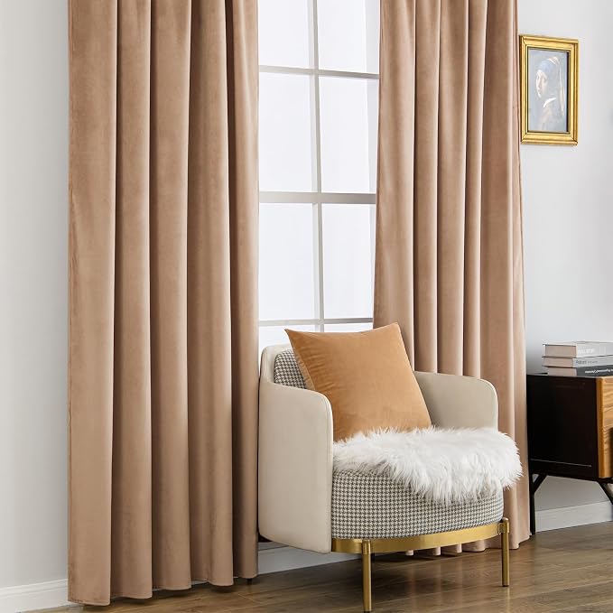 MIULEE Blush Beige Velvet Curtains 90 inches - Image 7
