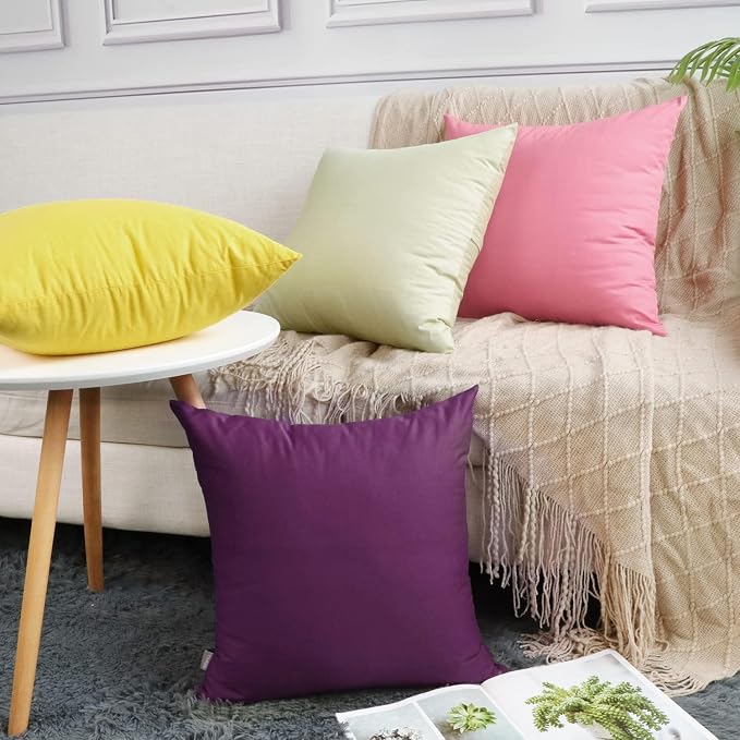 4-Pack 100% Cotton Comfortable Solid Decorative Throw Pillow Case Square - Image 3