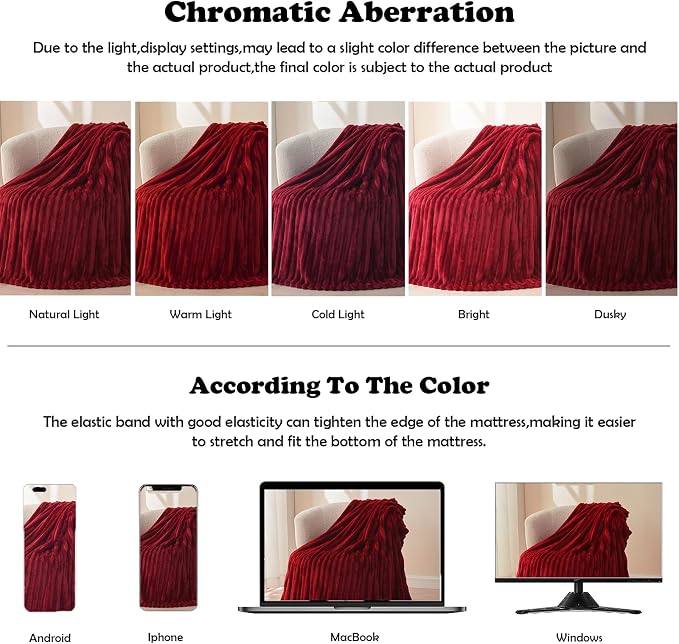 NEWCOSPLAY Super Soft Queen Blanket Red Premium Silky Flannel Fleece 3D Ribbed - Image 6