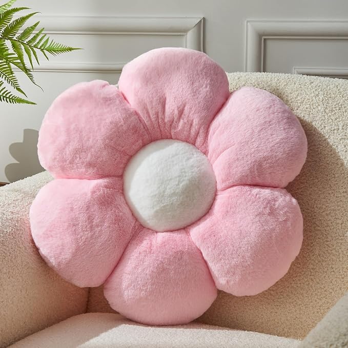 Pink Flower Pillow，23.62In Floor Pillow Cushion Flower Shaped Throw Pillow Cute by Vdoioe