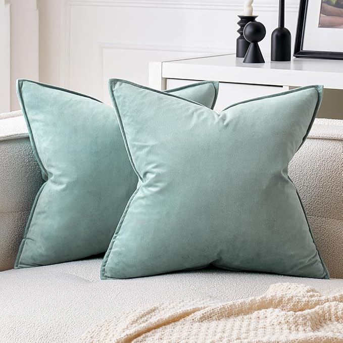 MIULEE Blue Grey Velvet Throw Pillow Covers 20x20 Soft Decorative Solid Square by MIULEE