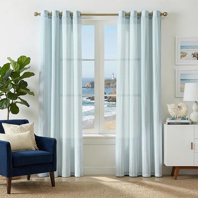 jinchan Linen Curtains for Living Room Aqua Blue on White Striped Curtains for by JINCHAN