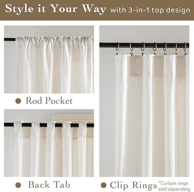 RYB HOME Linen Sheer Curtains Light & Airy Translucent Privacy Protected - Image 2