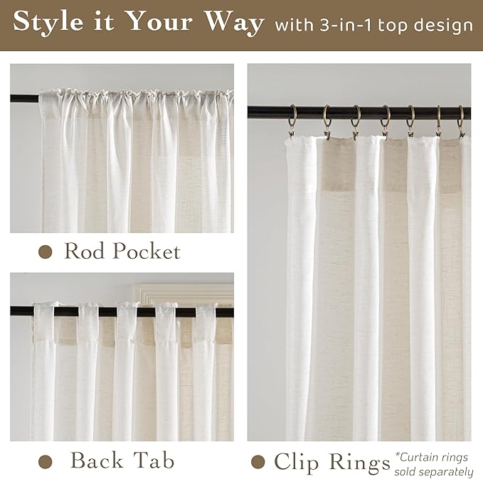 RYB HOME Sheer Curtains 84 inches Long Linen Blend Light & Airy Vertical - Image 7