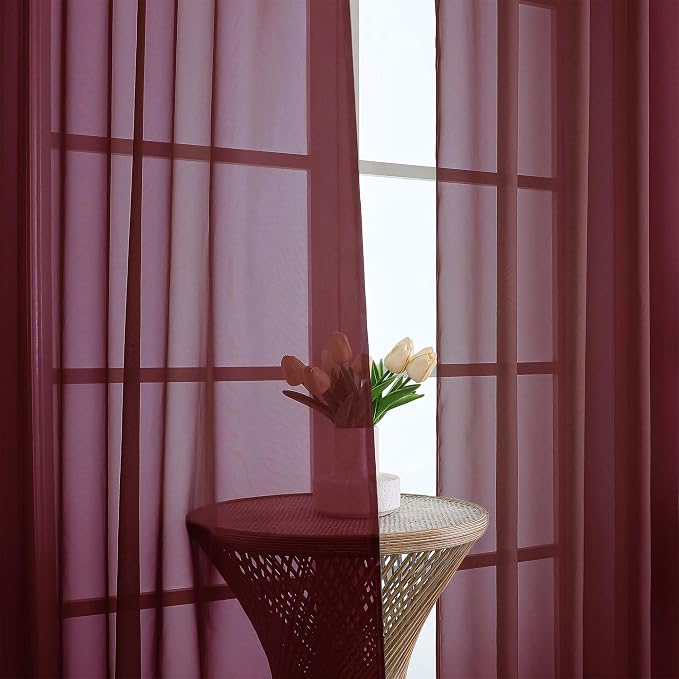 OWENIE Sheer Curtains 84 Inches Long 2 Panels Set, Burgundy Sheer Curtain - Image 7