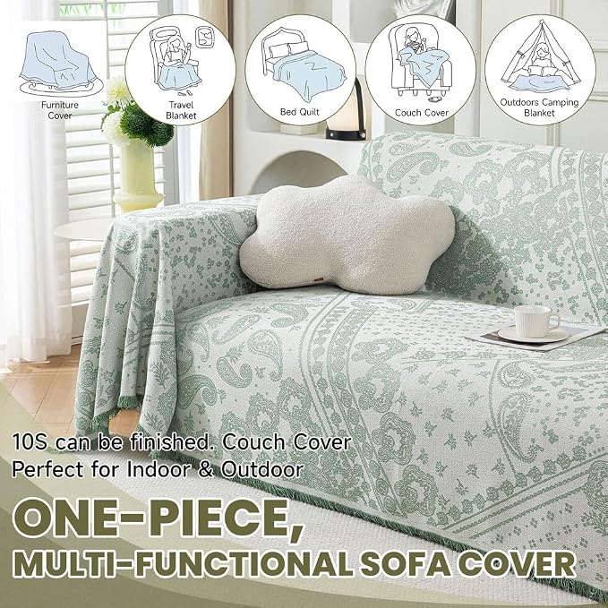 ROOMLIFE Green Couch Covers for Sofa, Sofa Covers Washable Non Slip Furniture - Image 6