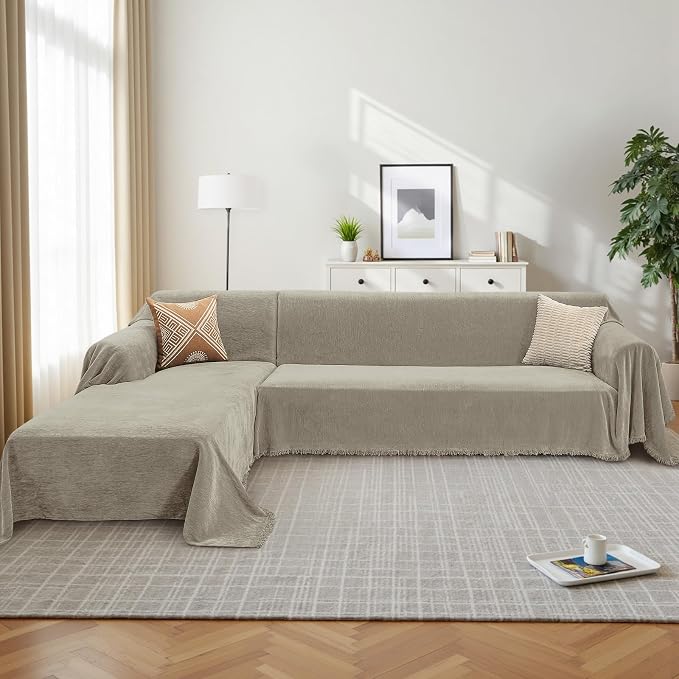 CAPALOCA Sectional Couch Covers, 2 Pieces Chenille Sofa Cover L Shaped Couch - Image 6