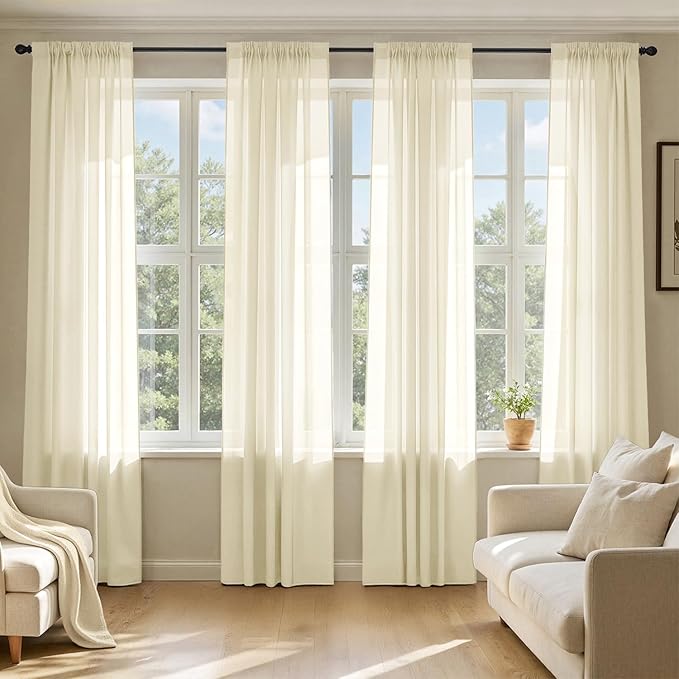 MIULEE Light Cream Sheer Curtains 84 Inches Long, 4 Panels Set, Light Filtering by MIULEE
