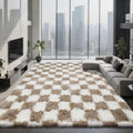 Large Shag Area Rug for Bedroom, 9x12 Ft Beige and White Area Rug Classic by Boshengya