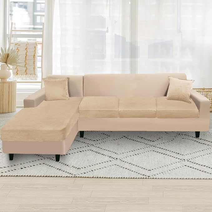 NAISI Sectional Couch Cover 4 Pieces Velvet Separate Couch Cushion Covers L - Image 5
