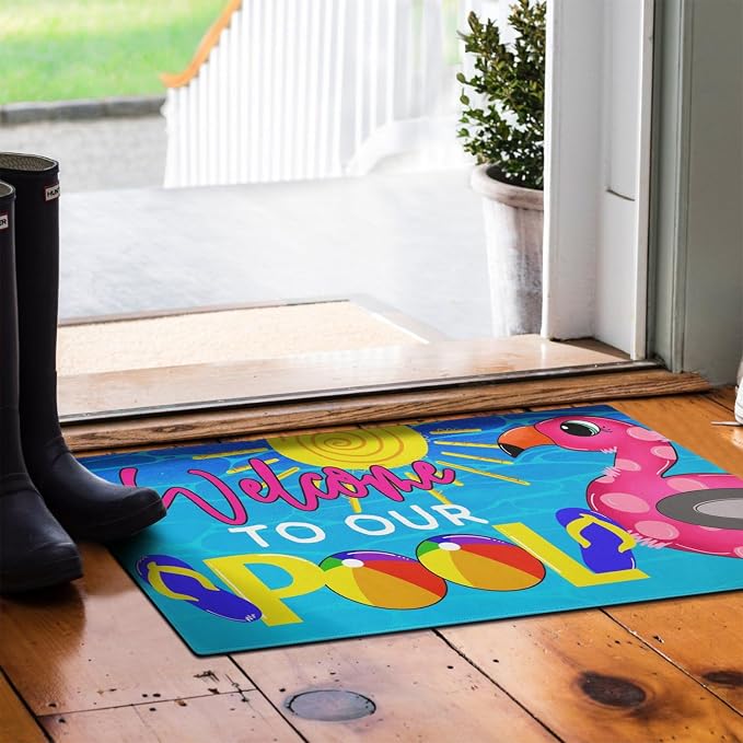 Summer Door Mat, Welcome to Our Pool Flamingo Indoor Outdoor Non-Slip Mat - Image 6
