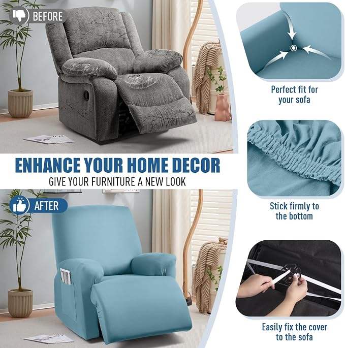 TAOCOCO Stretch Recliner Chair Covers 3-Pieces Solid Furniture Covers Recliner - Image 5