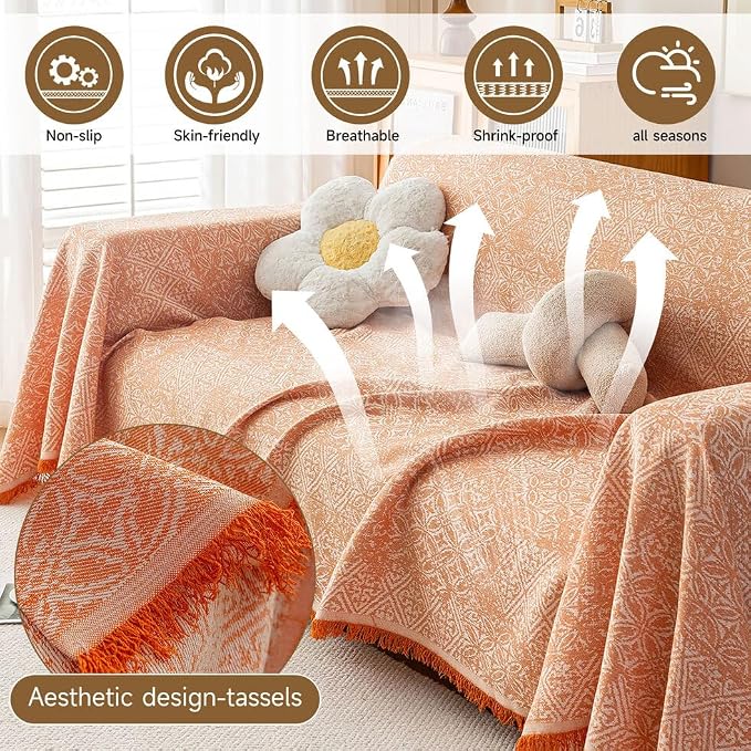 ROOMLIFE Orange Couch Cover Boho Sofa Covers - Image 2