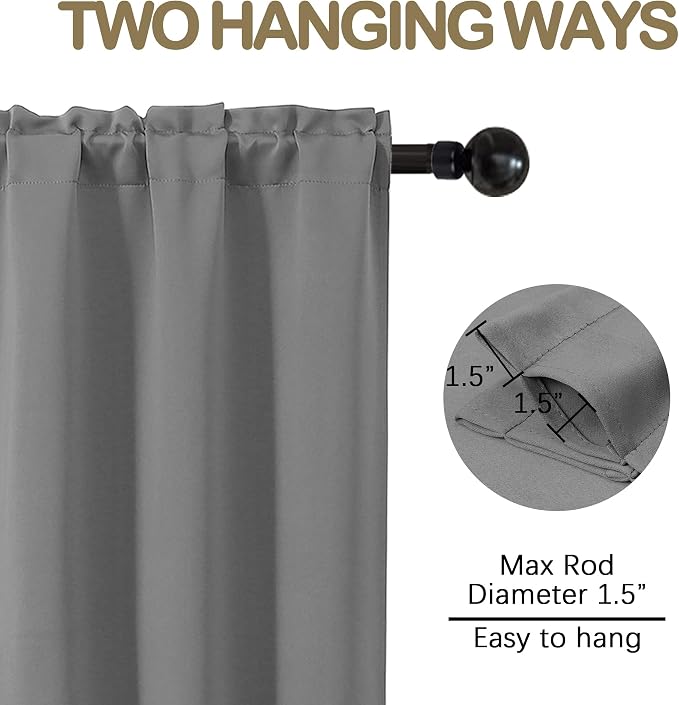 OVZME Grey Blackout Curtains for Small Window Treatment, Light Blocking Short - Image 4