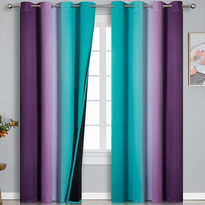 Estelar Textiler Ombre Purple Blackout Curtains 96 Inches Long, Teal Curtains by ESTELARTEXTILER