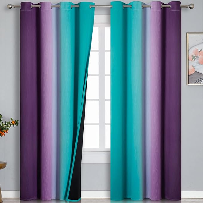Estelar Textiler Teal and Purple Blackout Curtains by ESTELARTEXTILER