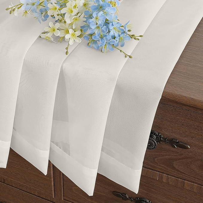 Ivory Small Sheer Curtains 2 Panels Set, Kitchen Curtains 36 Inch Length - Image 6